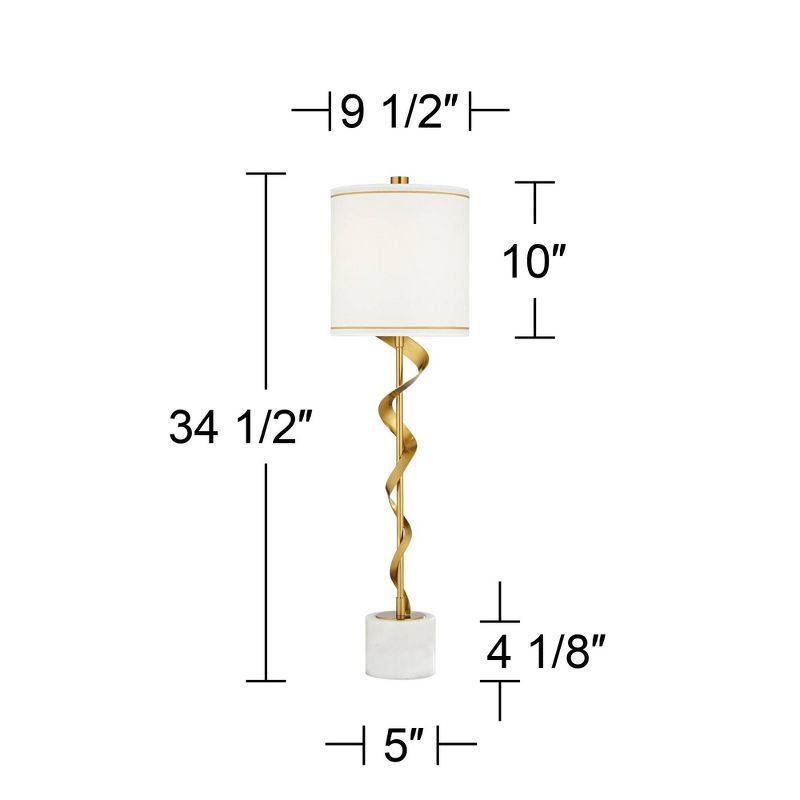 Possini Euro Design Luxe Modern Buffet Table Lamps 34 1/2" Tall Set of 2 Sculptural Gold Ribbon Metal White Drum Shade for Bedroom Living Room Bedside, 4 of 10