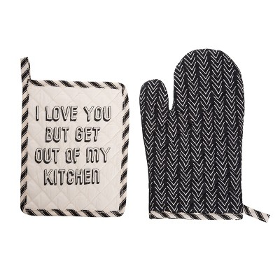 Totalee Gift Get Out Pot Holder & Oven Mitt Set of 2 Cotton Black