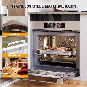 6 Pack Full Size Stainless Steel Hotel Pans,2 Inch Deep 20.9x12.8 Inch Steam Table Food Storage Containers for Buffet,Party, Restaurants with Handles - 1 of 4