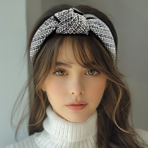 Wrapables Wide Knotted Headbands, Top Knot Headbands for Women and Girls, Black Tweed - 1 of 4