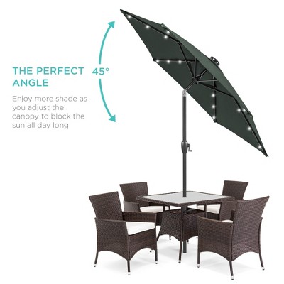 Slate 7.5ft Outdoor Solar Patio Umbrella with LED Lights and Steel Frame