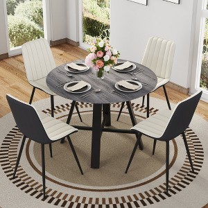 5 PCS Round Dining Table Set Modern Dining Set Kitchen Table Set with 4 Upholstered Chairs, Black/Gray/White/Brown-Modernluxe - 1 of 4