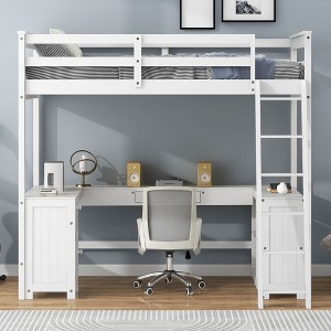 PAGED Twin Size Loft Bed with Desk Modern Wooden Bed Frame with Drawers, Shelves, Cabinet, Ladder and Guardrail for Bedroom - 1 of 4
