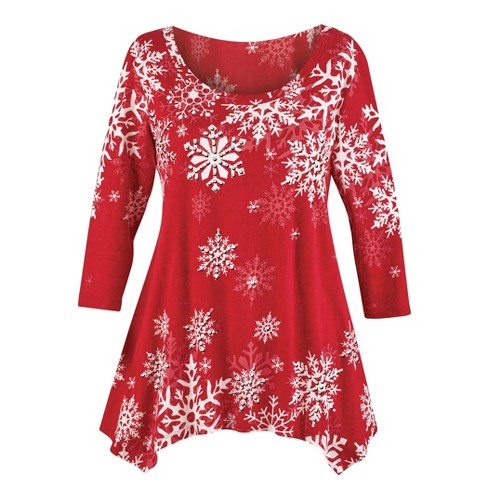 Collections Etc Sparkling Snowfall Sequin Holiday Sharkbite Tunic With ...