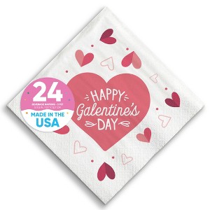Big Dot of Happiness Happy Galentine’s Day Napkins, Valentine’s Day Party Heart Decor, White 3-Ply Paper Beverage Cocktail Napkins - 24 Count - 1 of 4