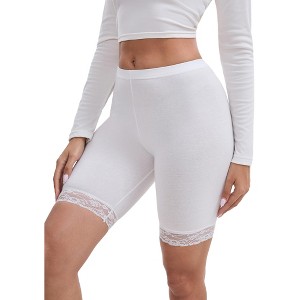 INSPIRE CHIC Women's Lace Trim Medium Length Control Panties Elastic Lightweight Comfortable Soft Solid Slimming Shorts - 1 of 4