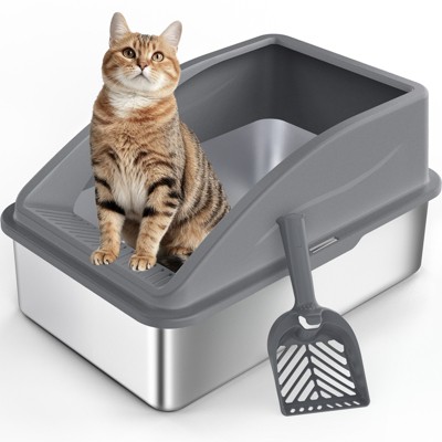 JOEJOY Cat Litter Box,Large Stainless Steel Cat Litter Box with Lid for Big Cats, High Side,Anti-Leakage,Non-Sticky, Easy Clean,Odorless
