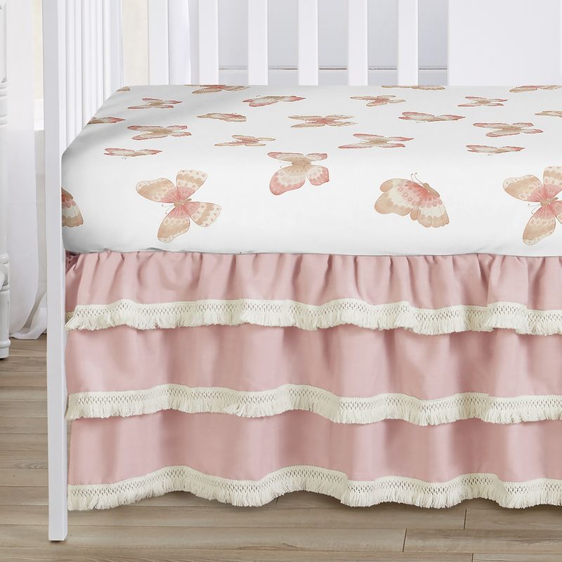Sweet Jojo Designs Girl Baby Crib Bed Skirt Boho Fringe Pink and White, 5 of 8