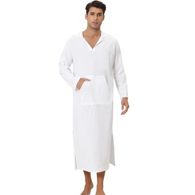 Lars Amadeus Men's Solid Color Side Split Hooded Long Night Gown with Pocket