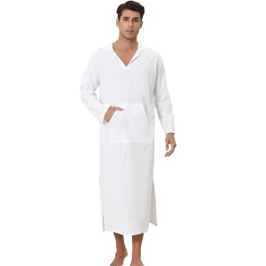 Lars Amadeus Men's Solid Color Side Split Hooded Long Night Gown with Pocket - 1 of 4