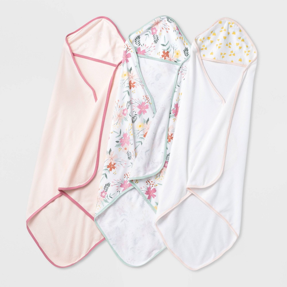 Baby Girls' 3pk Floral Meadow Hooded Towel - Cloud Island Pink