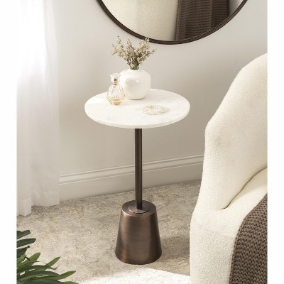 Tira Round Side Table in White and Bronze with Marble and Iron