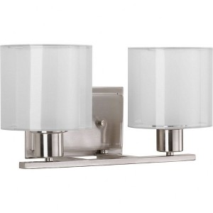 Progress Lighting Invite Collection, 2-Light Bath Fixture, Brushed Nickel, Inner Glass Globe with Translucent Sheer Mylar Shade - 1 of 3