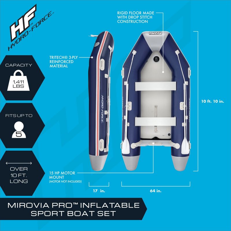 Bestway Hydro-Force Mirovia Pro Inflatable 5 Person Outdoor Water Lake Raft Boat Set with 2 Aluminum Oars, Hand Pump, Pressure Gauge, and Repair Patch, 4 of 8