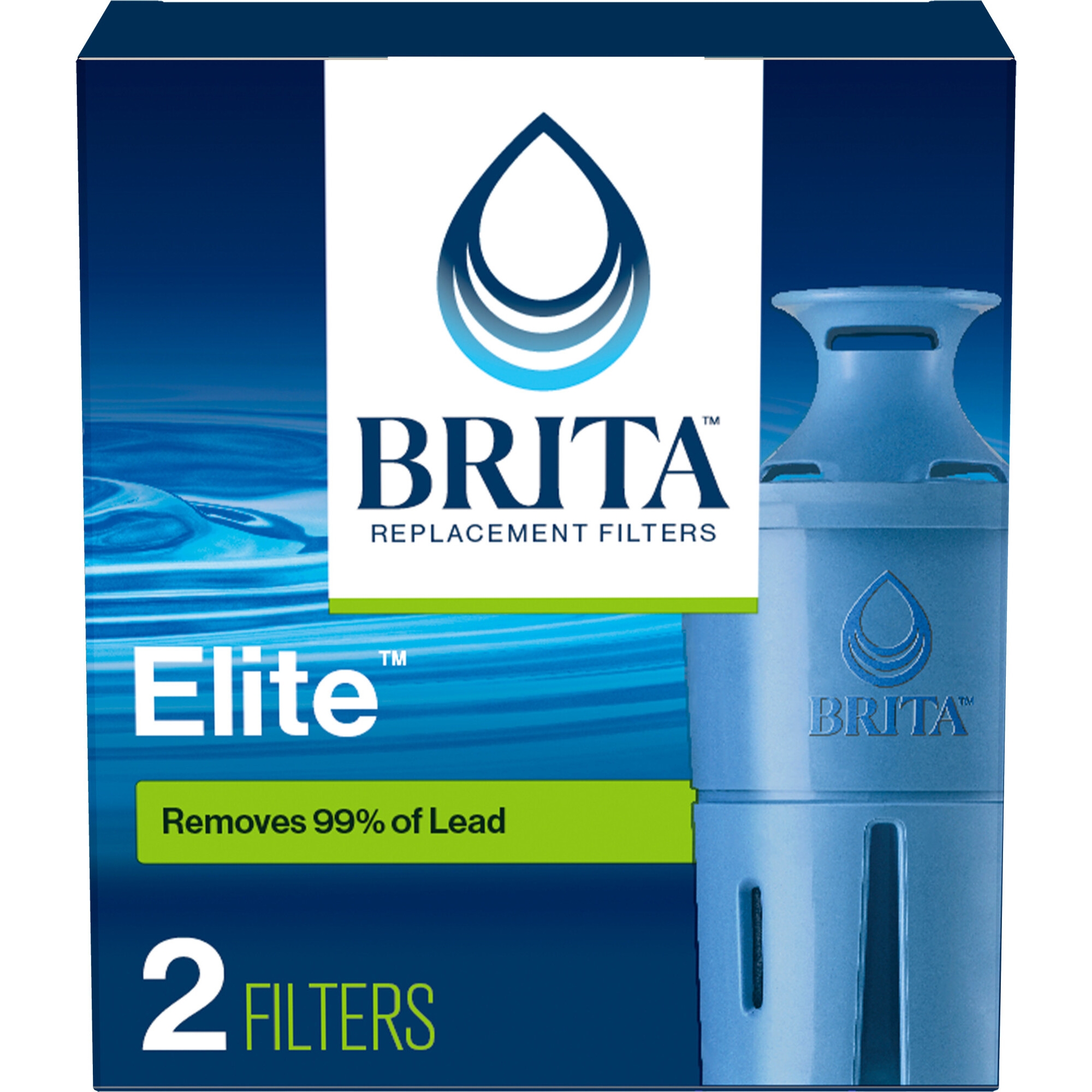 Brita 2ct Elite Replacement Water Filter for Pitchers and Dispensers: Reduces Odors, Filters Lead & More