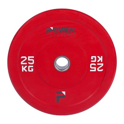 Power Systems 55898 25 Kilogram Sound Dampening Shock Absorbing Rubber Olympic Bumper Plate Barbell Weight for Strength Training, Red