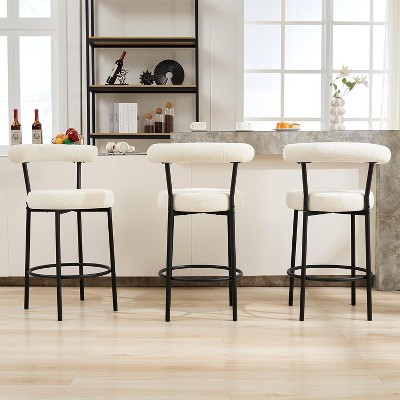 DYHOME Bar Stools Set of 3, 28 Inches Counter Height Bar Stools with Curved Back, Modern Upholstered Fabric Tall Barstools for Kitchen Island, Cafe