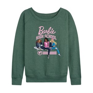 Women's Barbie High School Dolls Lightweight French Terry Slouchy - Heather Juniper - X-Large - 1 of 4