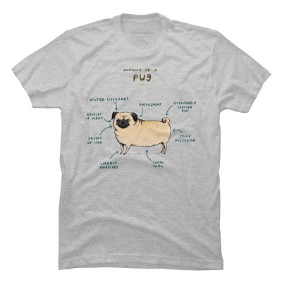 Men's Design By Humans Anatomy of a Pug By SophieCorrigan T-Shirt