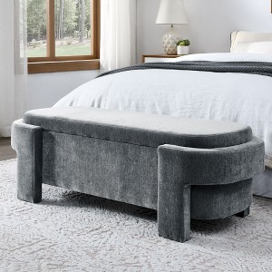 CAVINAS 51.5"L Linen Fabric Ottoman Bench with Storage & Hinged Lid,Chic End-of-Bed Storage Bench for Bedroom,High Density Foam Padded Seat - 1 of 4