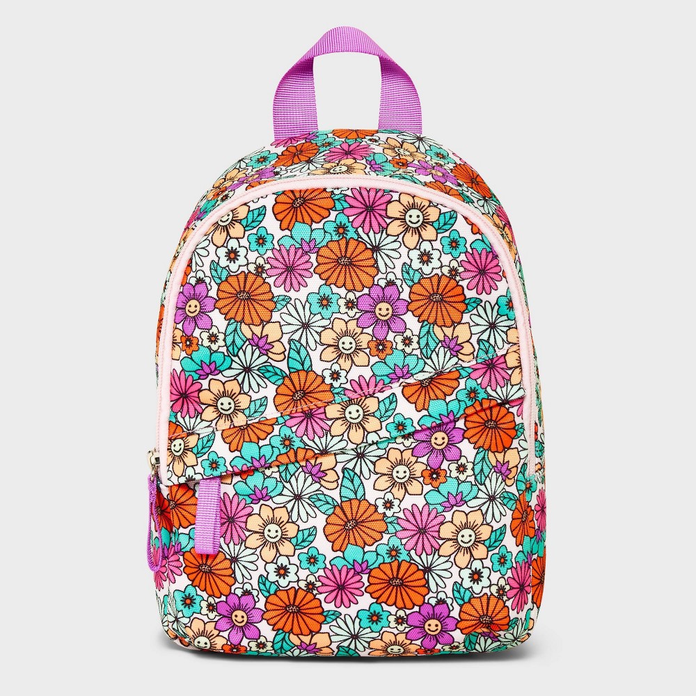 Photos - Travel Accessory Kids' 11" Floral Mini Backpack with Diagonal Zipper - Cat & Jack™ Multicol