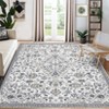 Washable Vintage Floral Rug Non Slip Low Pile Rug Soft Throw Floor Cover Foldable Indoor Carpet for Living Room Bedroom - 4 of 4