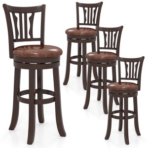 Costway 30" Bar Height Swivel Bar Stools Set of 4 w/Back & Faux Leather Seat - 1 of 4