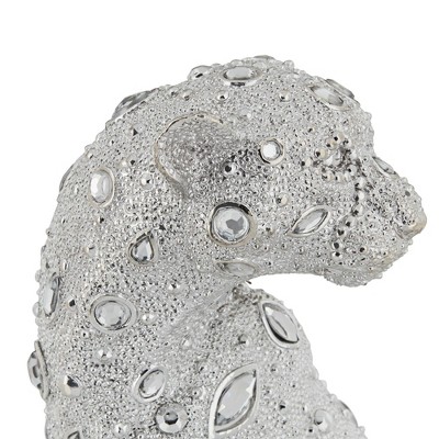 Electroplated Silver Glam Leopard Resin Tabletop Sculpture