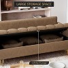 Modern 63.8" 3-Seater Sofa Couch in Light Brown Leather with Gold Metal Legs, Lift-Up Storage Compartment, Soft Foam Cushions & 2 Pillows - 4 of 4