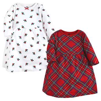 Hudson Baby Infant and Toddler Girl Cotton Dresses, Red Tartan