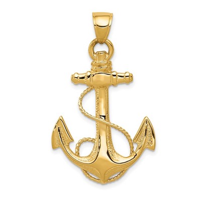 Black Bow Jewelry Mens 14k Yellow Gold Large Textured & Polished Anchor Pendant, 25x40mm