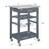 MaseiKar Mobile Rolling Kitchen Island Trolley Serving Cart with Underneath Drawer & Slide-Out Wire Storage Basket - 3 of 4