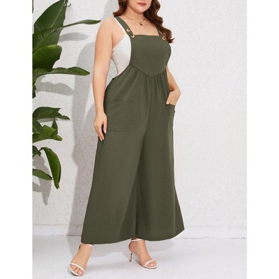 Women's Plus Size Loose Sleeveless Jumpsuits Adjustable Spaghetti Strap Stretchy Long Pant with Pockets - image 3