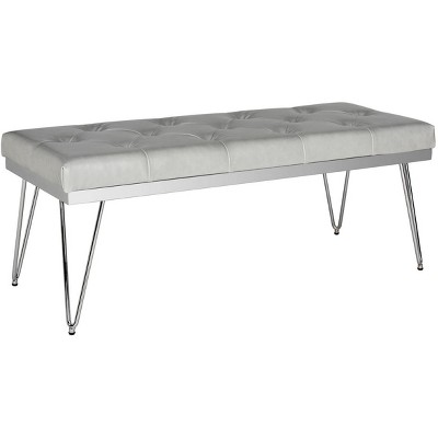 Marcella Gray Tufted Bench with Chrome Legs