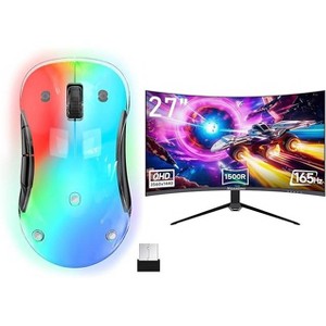 LED 27 Inch Curved Computer Monitor 165hz 2560 x 1440p with 2*HDMI and Wireless Mouse - 1 of 4
