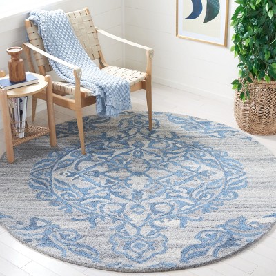 Hand-Tufted Grey and Blue Wool Round Area Rug