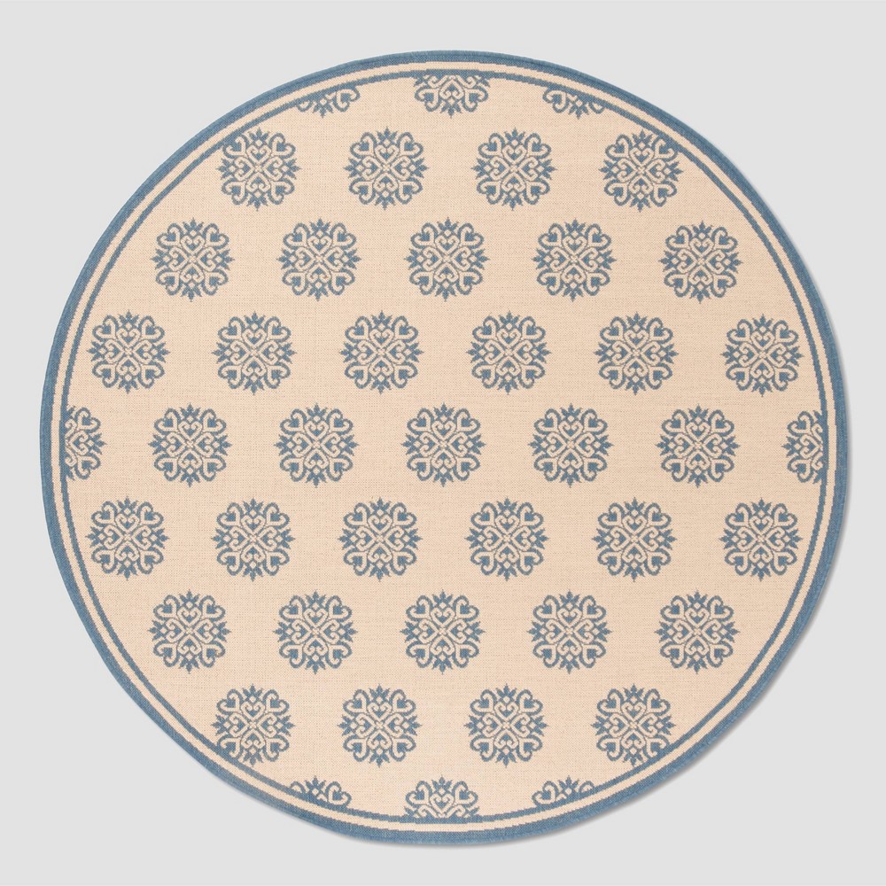 6'7in Round Chara Outdoor Rug Blue/Cream - Safavieh