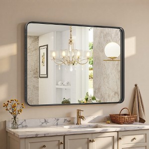 FONTOI 40 Inch Bathroom Vanity Mirrors Wall Mirror With Aluminum Alloy Framed, Rectangle Bathroom Mirror Vanity Mirror, Tempered Glass, Black, 30"*40" - 1 of 4