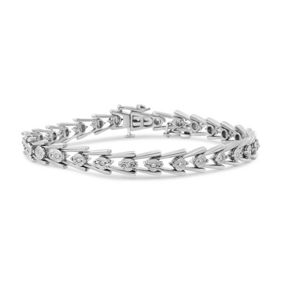 Haus of Brilliance Silver Diamond Miracle-Set Double Swoosh Milgrain Style Tennis Bracelet