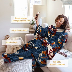 Catalonia Adult Wearable Fleece Blanket Snuggie with Foot Pockets, Super Soft Micro Plush Wrap Blanket Long Robe Loungewear, Cozy Gift for Woman Man - 1 of 4