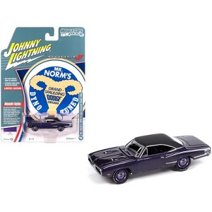 1970 Dodge Coronet Super Bee "Mr. Norm's" Plum Crazy Metallic with Black Top & White 1/64 Diecast Model Car by Johnny Lightning - 1 of 4