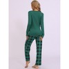 cheibear Women's Long Sleeve Plaid Pattern Top with Pockets with Pants Pajamas Set - 3 of 4