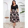 Women's Casual Plus Size Dresses V Neck Short Sleeve Floral A-Line Swing Midi Summer Dress - 3 of 4