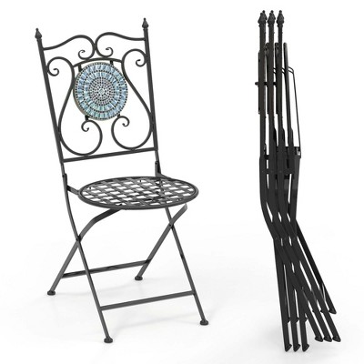 Costway Set of 2/4 Mosaic Chairs for Patio with Decorative Backrest Heavy-Duty Frame