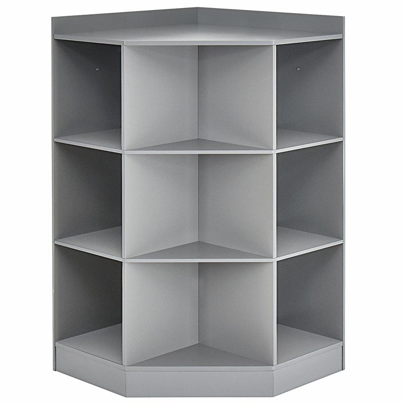 Costway 3-Tier Kid Storage Shelf Cubes w/3 Baskets Corner Cabinet Organizer Gray, 5 of 11
