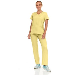 Hey Collection Women Scrubs Set 4-Way Stretch Mock Neck Top with Straight Leg Scrub Pants with Four Pockets - 1 of 4