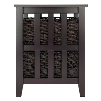 Traditional Espresso Square Wood Side Table with Storage Baskets