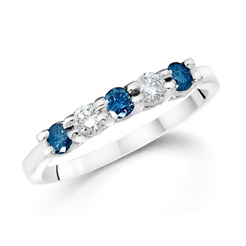 Pompeii3 3/4Ct Blue & White Diamond Five Stone Wedding Ring in White Gold, 3 of 5