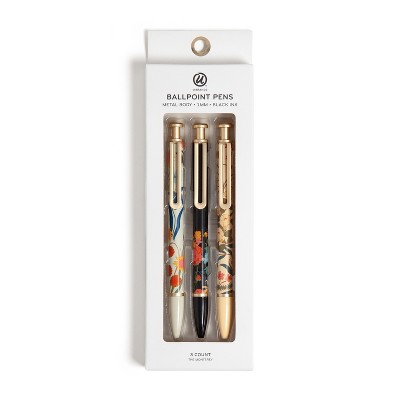 U Brands 3pk Ballpoint Pens Black Ink Monterey Botanical Studies