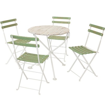 Sunnydaze Indoor/Outdoor Classic European Café Chestnut Wood Folding Bistro Table and Chairs - Antique Green - 5pc